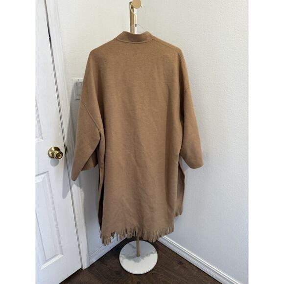 ZARA CAMEL WOOL RUNWAY MUST HAVE STYLE CAPE FRINGE BLOGGER COAT $279 Sz M - Picture 8 of 10